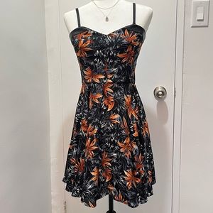 The Kooples Black Floral and Leather Cocktail Dress